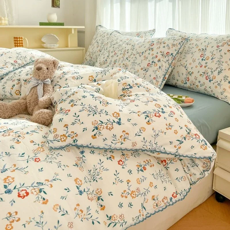 Imagem -02 - Fresco Botânico Floral Bedding Conjunto para Crianças e Adultos Folhas Flower Duvet Cover Fronhas Soft Washed Cotton Home Textil