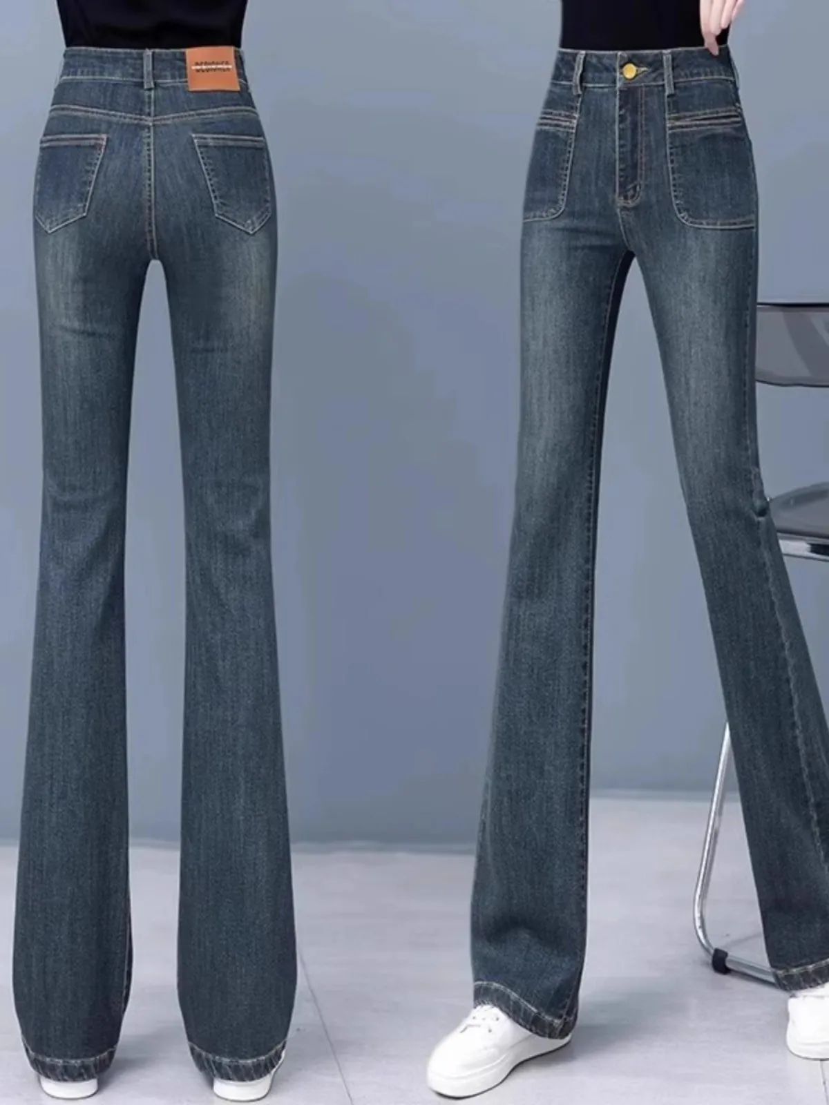 

Джинсы с высокой талией на флисовой подкладке, утягивающие, женские, повседневные, буткат, винтажные, с декоративными элементами, осенняя коллекция