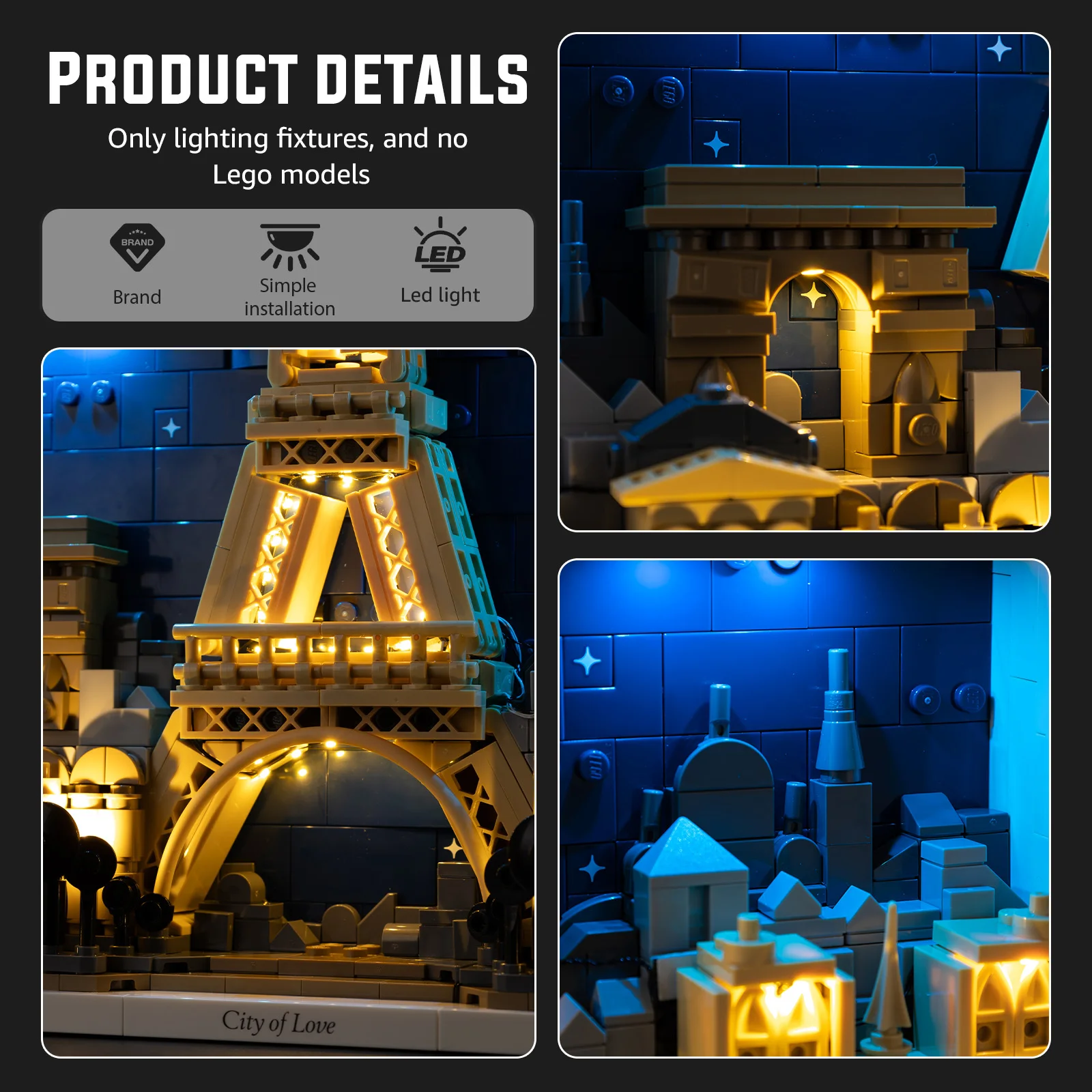 

Комплект светодиодного освещения, совместимый с Lego Paris City of Love Architectural 21064