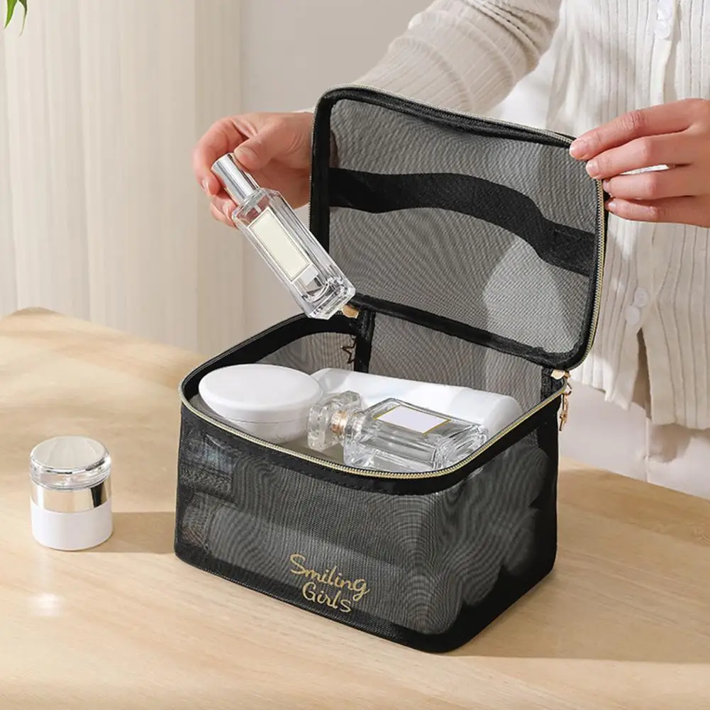 Pretty Transparent Toiletry Bag  Double Zippers Multifunctional Storage Bag  Women Fashion Cosmetic Bag