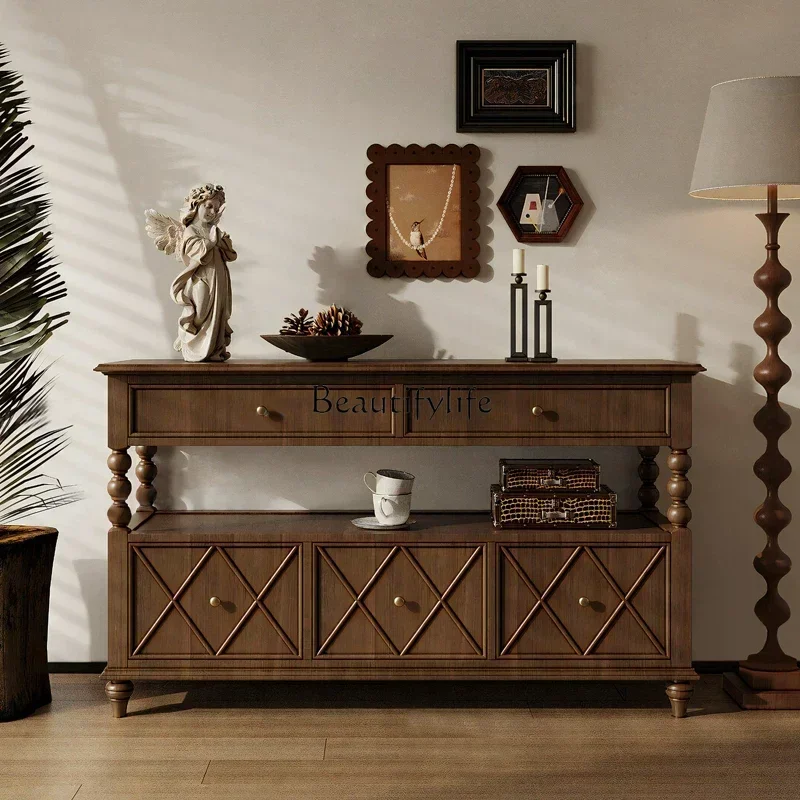 CC American Retro Solid Wood Chest Storage Antique Living Room Wall Cabinet
