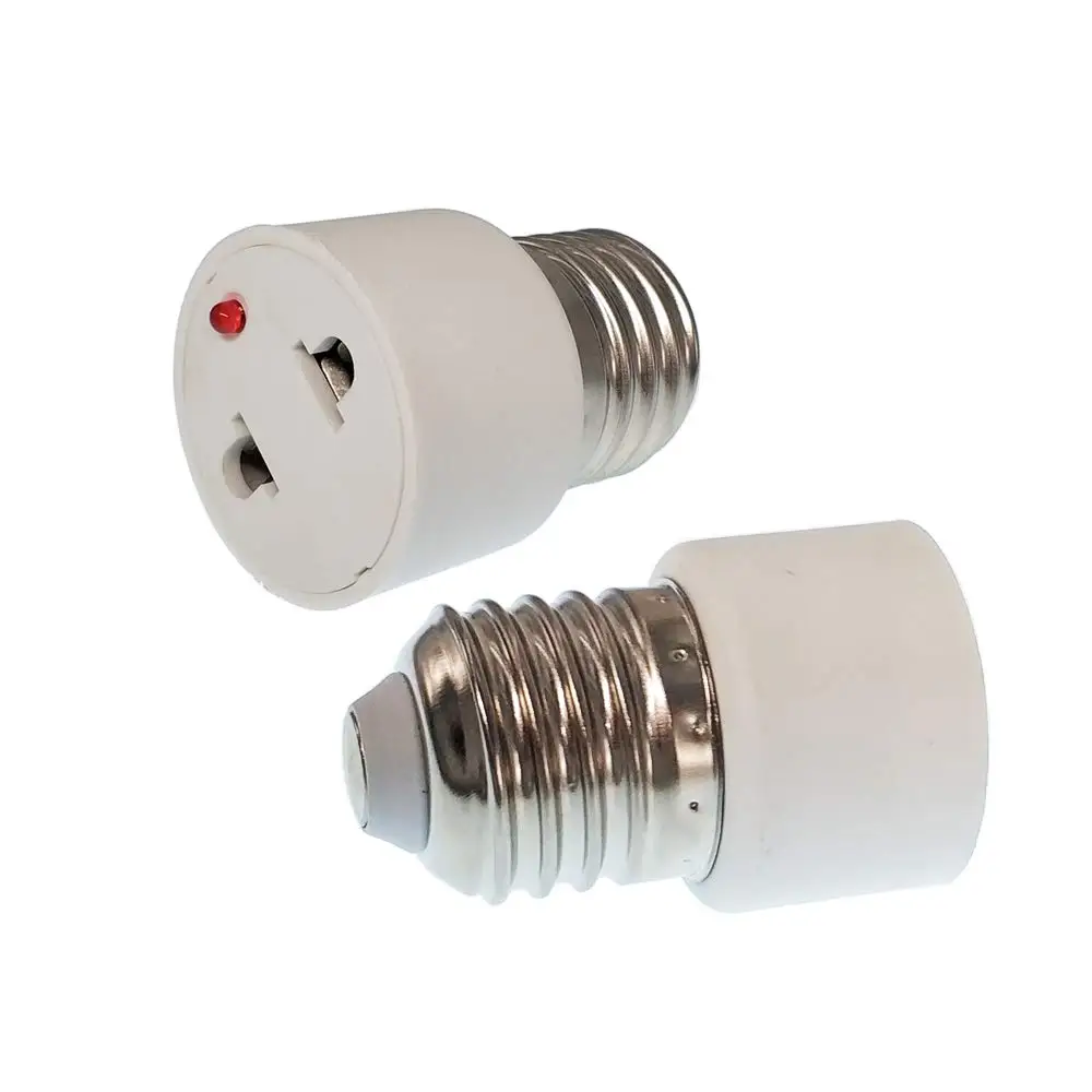 E26 E27 Screw Lamp Socket to Outlet EU US Plug 2 Prong Adapter Lampholder Adaptor with Indicator PBT Flame Retardant Material