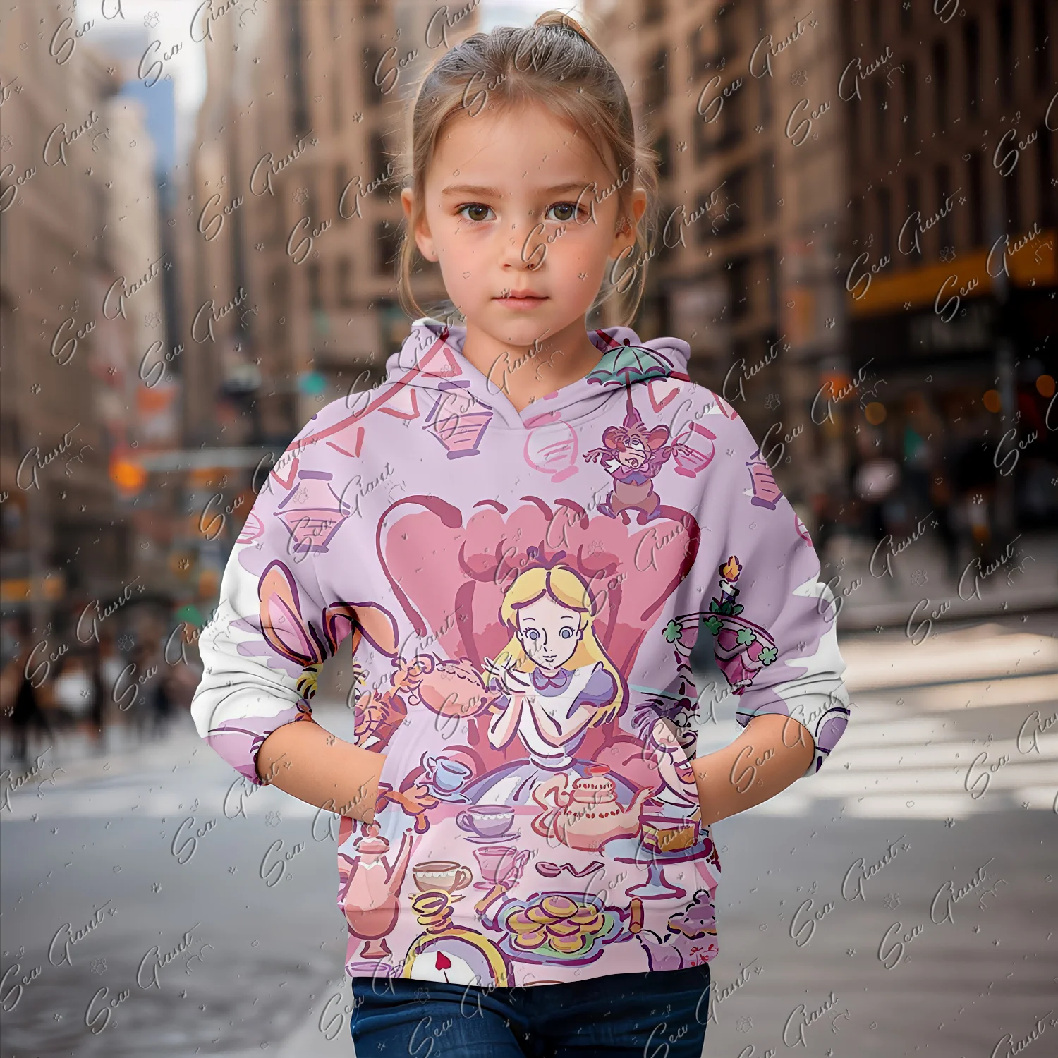 New Cartoon Alice in Wonderland Print Children Clothes Girl Hoodies Kids Outdoor Boy Sweatshirt Tops Child New Hoodie Children\'s