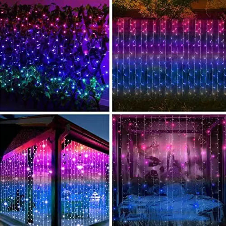 Cortina de luces de hadas de arcoíris para exteriores, luces LED de carámbano para habitación de niñas, dormitorio de niños adolescentes, decoración de habitación de unicornio, 3x3m