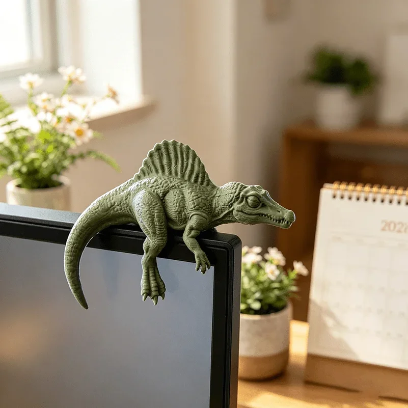 Sleeping T-Rex Monitor Topper Figurines 3D Printed Mini Lazy Dinosaur Ornaments for Desk/Monitor/Shelf Cute Jurassic Dino Decor view 5