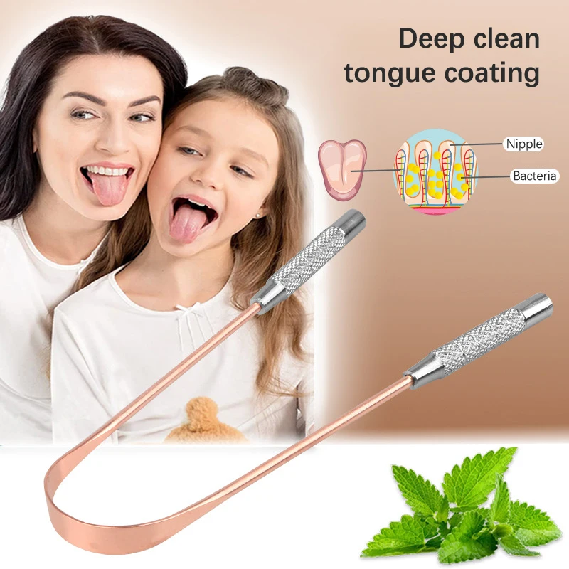 1Pc Pure Copper Tongue Scraper Oral Cleaner Brush Fresh Cleaning Hygiene High Quality Tounge Scraper