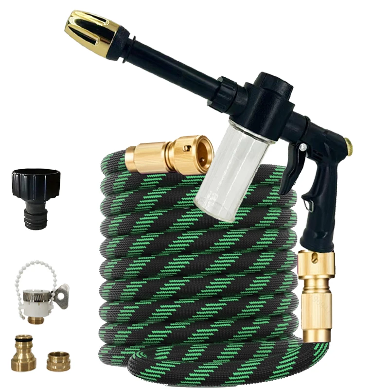 

Расширяемый садовый поливочный шланг, волшебный резиновый шланг, длинный стержень высокого давления, пенопластовый чайник, водяной пистолет, подходит для полива, автомойки