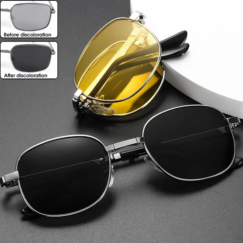 Fashion Rectangle Folding Glasses Change Colour Sunshade Glasses Men Women Outdoors Fishing Travel Sunglasses Versatile Eyewear