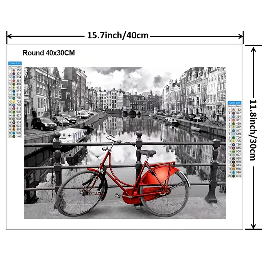 Netherlands Amsterdam Bicycle Sunset Cityscape 5d Full Diamond Painting Art Classical Bridge Canal Scenery Cross Stitch Decor