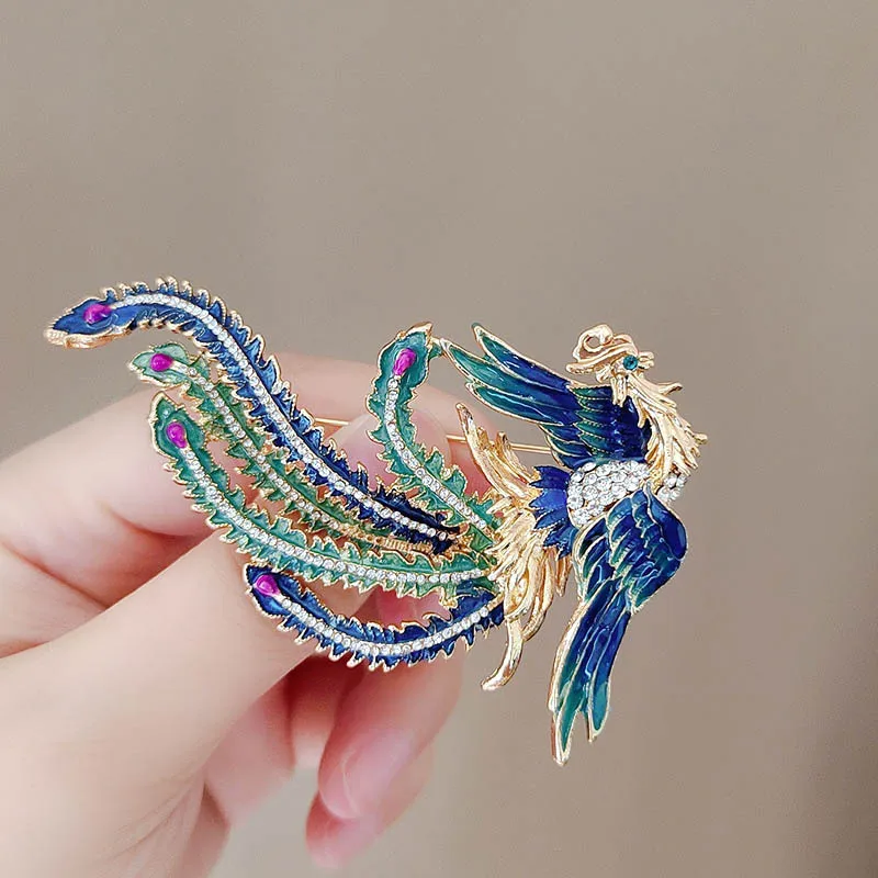 

Luxury Rhinestone Phoenix Brooches For Women Fashion Elegant Enamel Beautiful Bird Animal Brooch Pin Charms Pendant Jewelry Gift