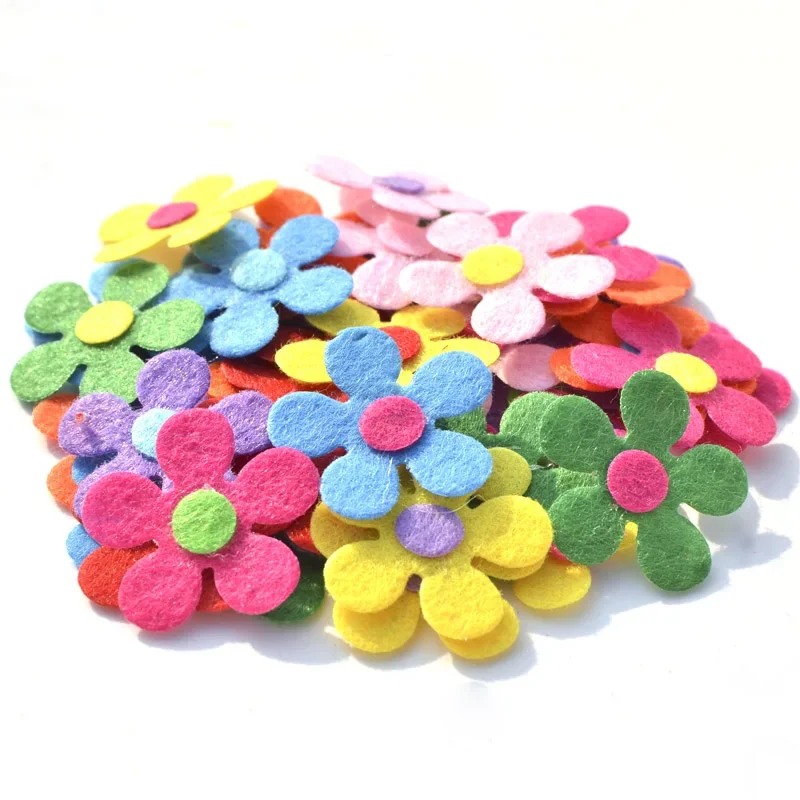 DIY 60Pcs Mixed Fabric Scrapbooking 28mm Flower Patches Felt Accessories Applique for Craft/Clothing