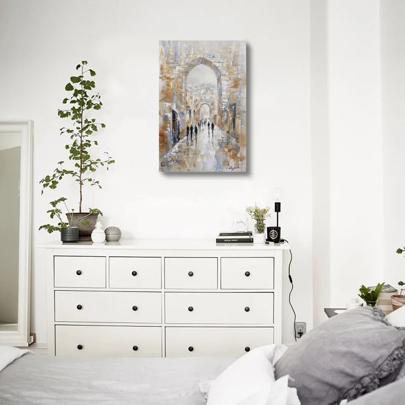Large Abstract Jerusalem Old City Canvas Wall Art Crowd Visiting HD Prints Modern Jewish Dining Room Home Decor Judaica Gift