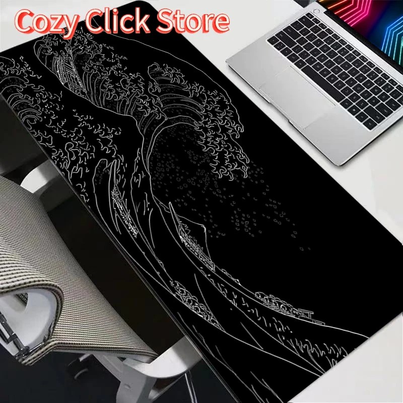 لوحة ماوس للكمبيوتر XL لوحة ماوس لوحة المفاتيح حصيرة الماوس اليابان موجة البحر الأسود ألعاب لينة مكتب السجاد الجدول حصيرة سطح المكتب لوحة الماوس
