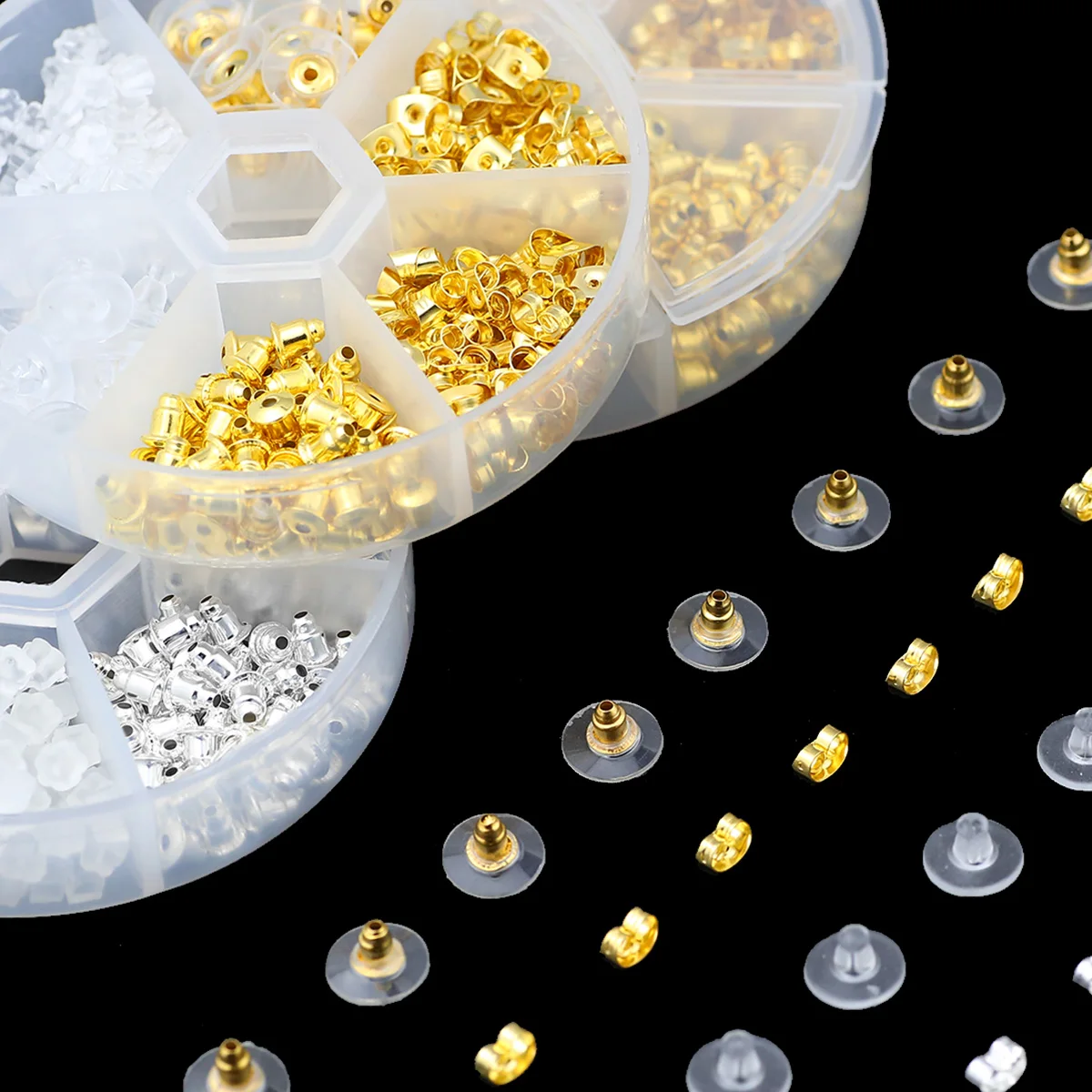 

430pcs/box Gold Silver Color Six Grids Metal Earplugs Kit For Earring Eardrop Making DIY Jewelry Accessories Finding WLYeeS