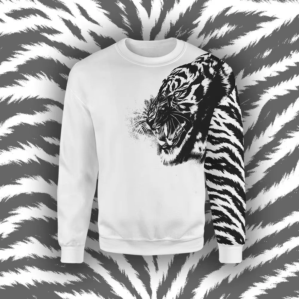 

Autumn_Winter Crew Neck Men's Pullover Fashion Tiger Stripe 3D Print Graphic Tops Streetwear Casual Oversized Couple Sweatshirts