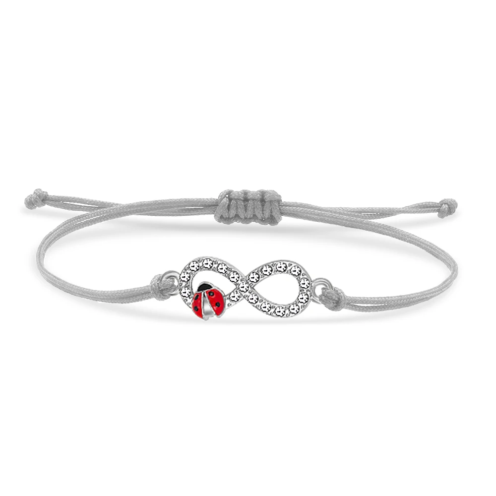 Red Enamel Cute Insect Ladybird With Infinity Love Charm Bracelet Women New Fashion Rhinestone Animal Black String Jewelry Gift