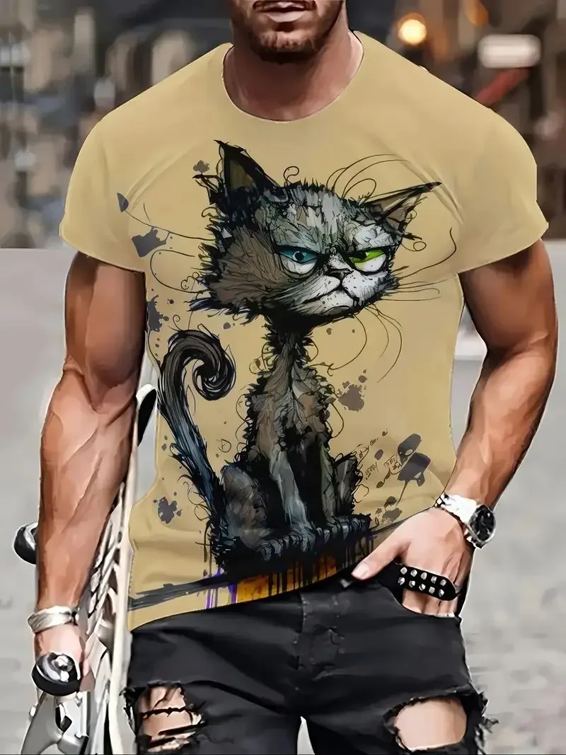 Funny 3D Animal Print Men's T Shirt Casual O-Neck Oversized Short Sleeve Pullover Fashion Streetwear Male Clothing Cat T-Shirts