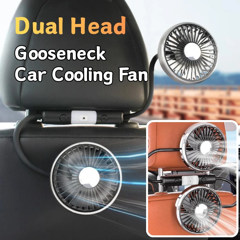 Dual Head Car Cooling Fan Flexible Gooseneck 360° Flexible Quiet Air Fan Rotatable USB Rear Seat Air Fan For Vehicle Backseat