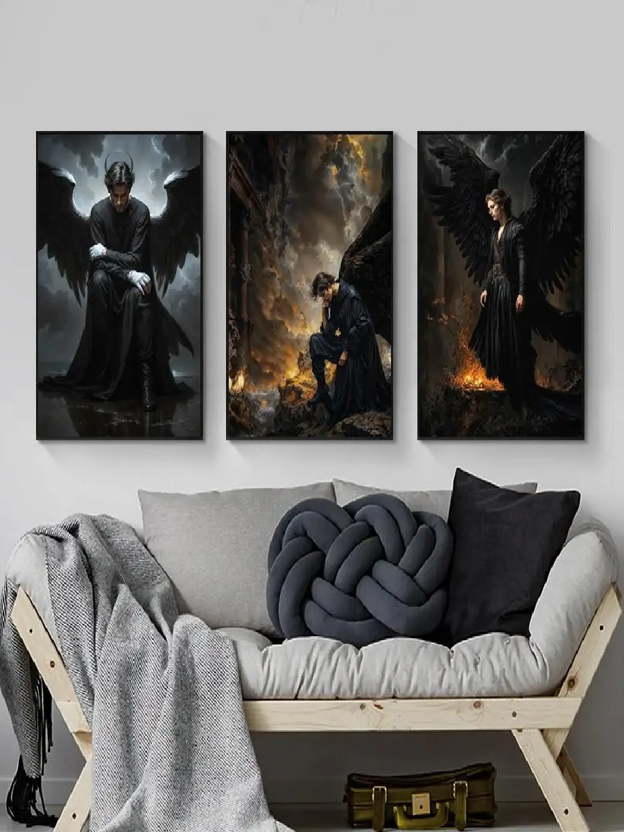 Dark Gothic Fantasy Hell Mythology Satan Devil Fallen Angel Pagan Bible Portrait Canvas Art Print Wall Decor Home Decoration