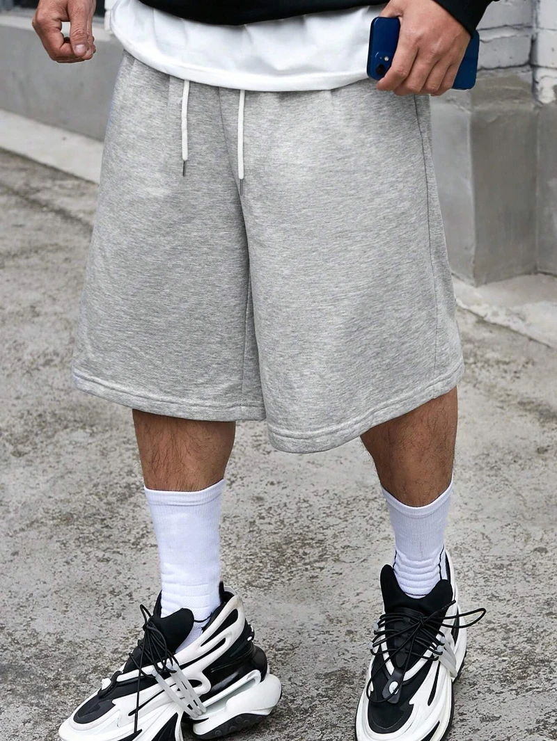 

Мужские спортивные шорты с завязками на талии, свободного кроя, голографические, однотонные, для уличной моды, с карманами на поясе, повседневные