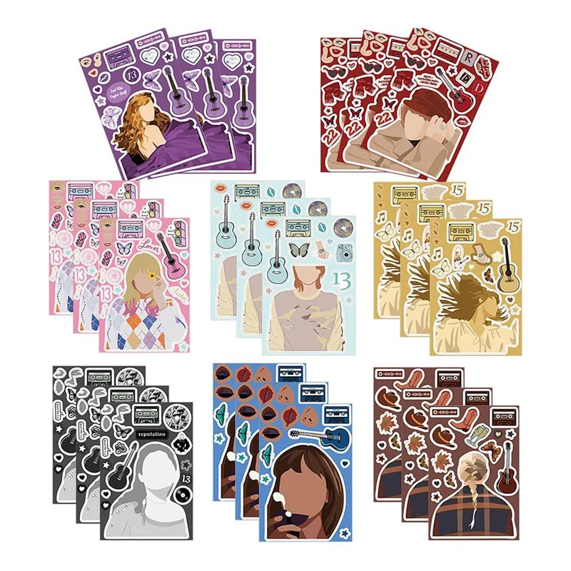 24Pcs Music Singer Stickers Make A Face - 8 Design-in My Era Tour Albums Music Singer Stickers