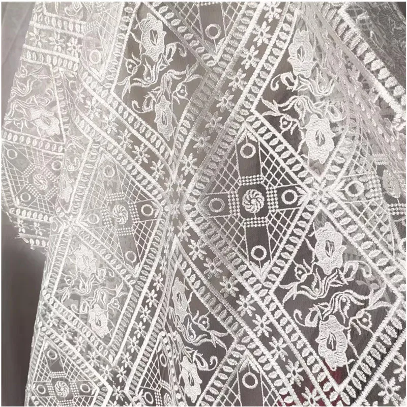 Geometric Pattern Embroidery Lace Fabric Wedding Dress Accessories Designer Fabric