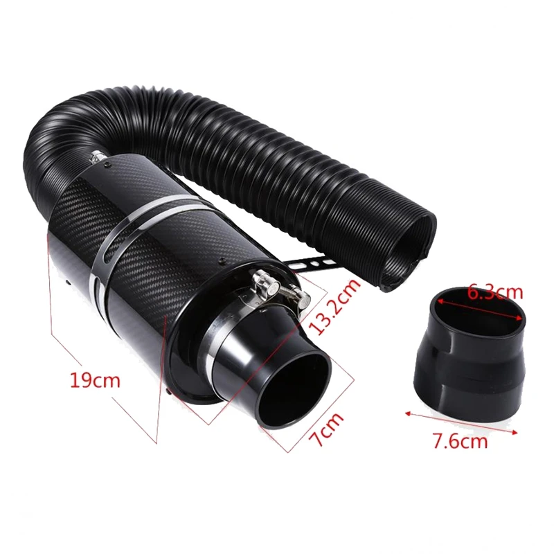 Car 3 Inch Universal Carbon Fiber Air Filter Feed Enclosed Intake Hose Kit