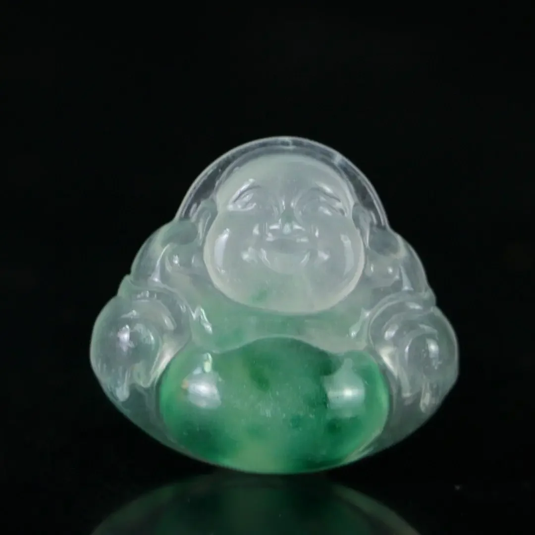 

Myanmar perfect high ice jadeite flower Seiko pendant ice carving exquisite jewelry Maitreya Buddha cultural play jade