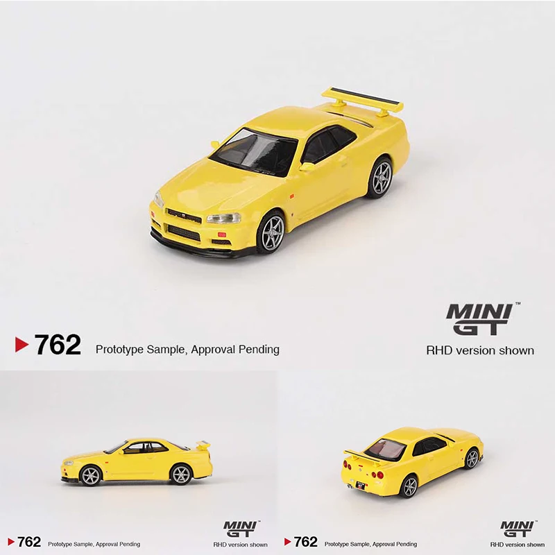 PreSale MINIGT 762 1:64 Skyline GTR R34 V Spec Lightning Yellow Diecast Diorama Model Collection Miniature Toys