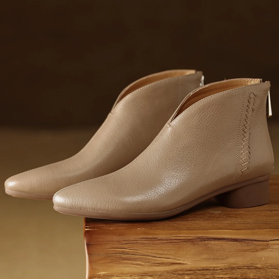 

Women's sheepskin pointed toe back zip autumn ankle boots casual female high quality soft comfortable short booties shoes woman