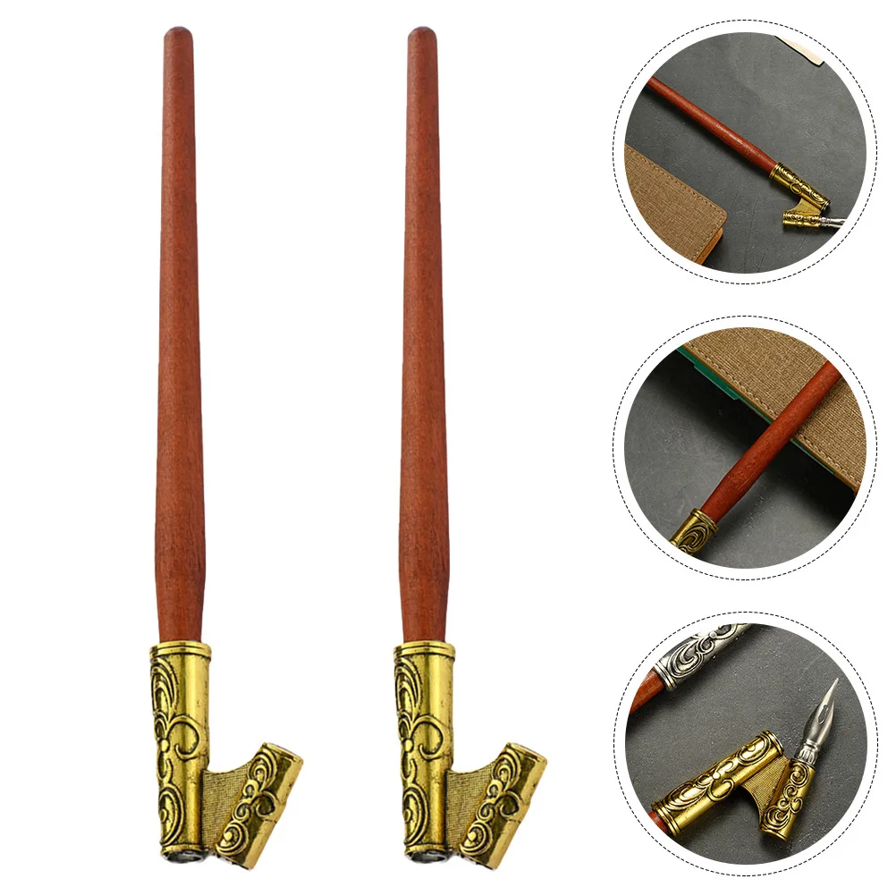 

2pcs Vintage Dip Pen Holder Oblique Calligraphy Nib Holder For Writing Practice Comic Drawing Replacement Stationery Supplies