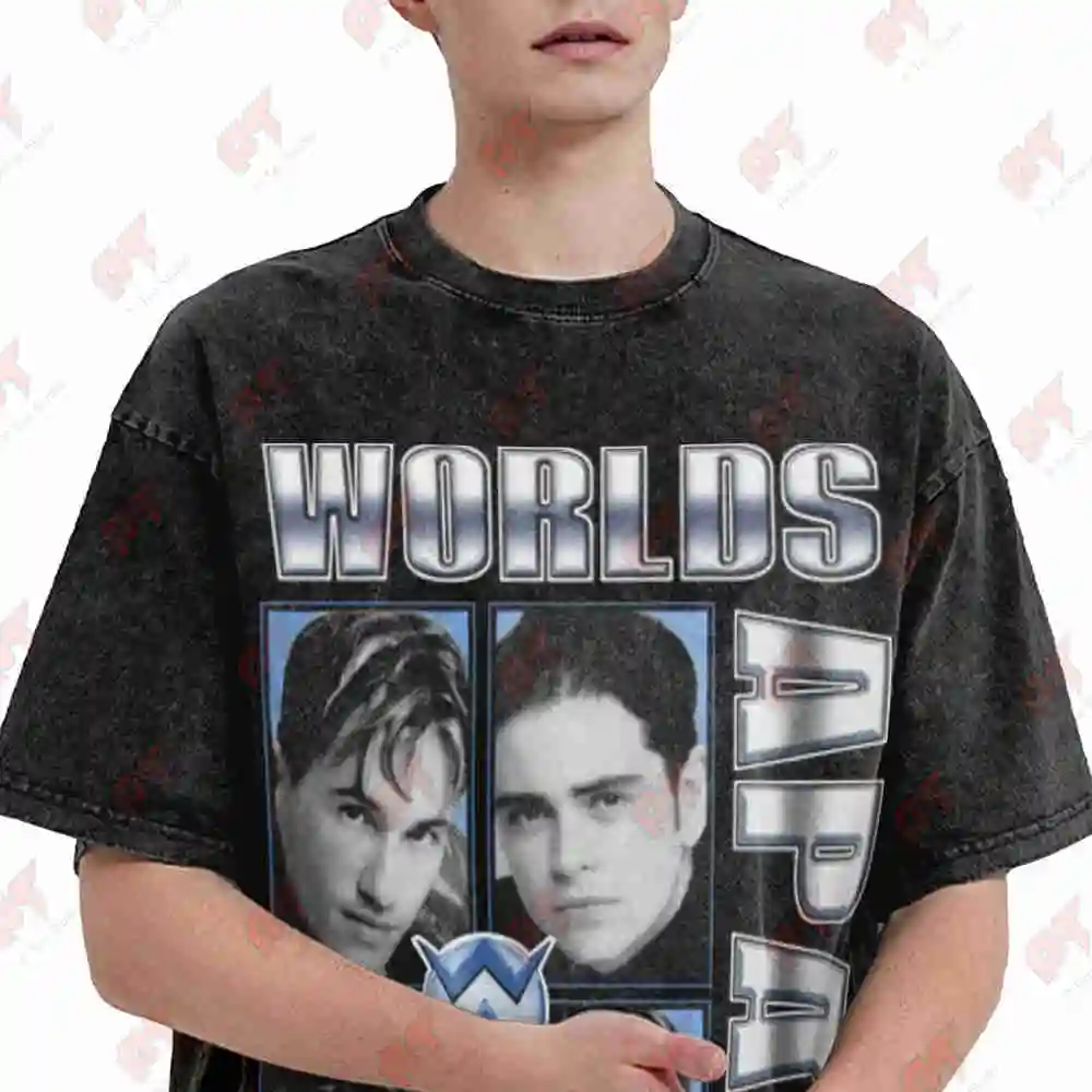 Worlds Apart 1997 Vintage Logo 90s Retro TV Show Music Group Vintage Washed Tee Pure Cotton T-Shirt