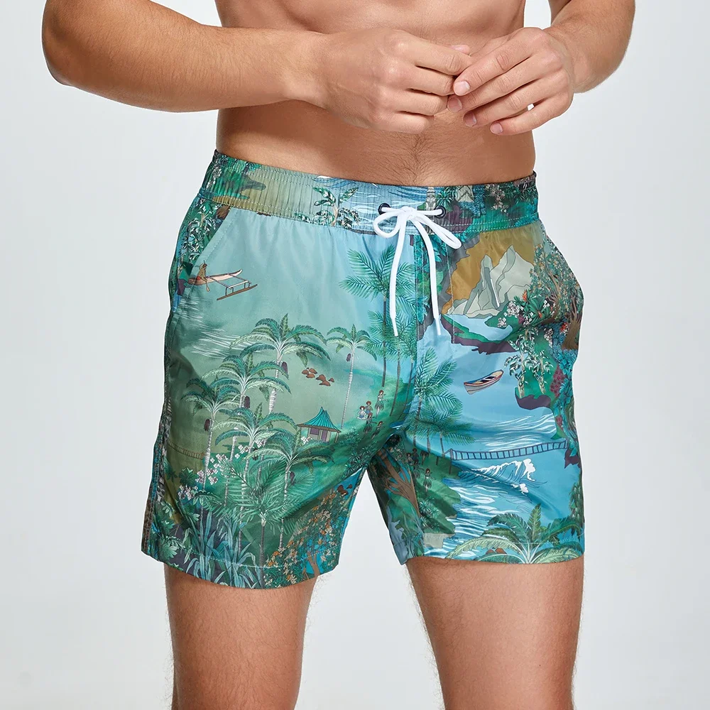 New Men's Shorts  Brand Polyester Casual Summer Sea beach Quick Dry Pants Boxer shorts Print Beachwear