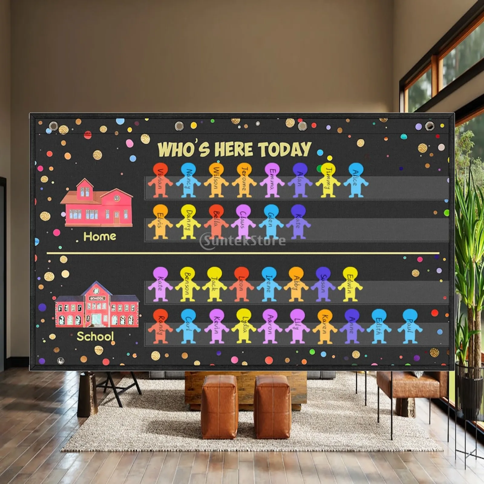 Hanging Attendance Board with Name Cards Long-Lasting Classroom Attendance Board Who's Here Today Chart Wipe-Clean