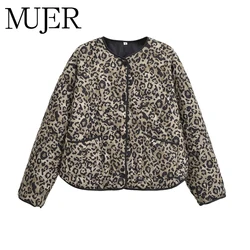 MUJER Leopard Print Jackets for Women Coats Oversized Jackets Woman 2025 Snap Button Overcoat Female Long Sleeve Women's Jacket