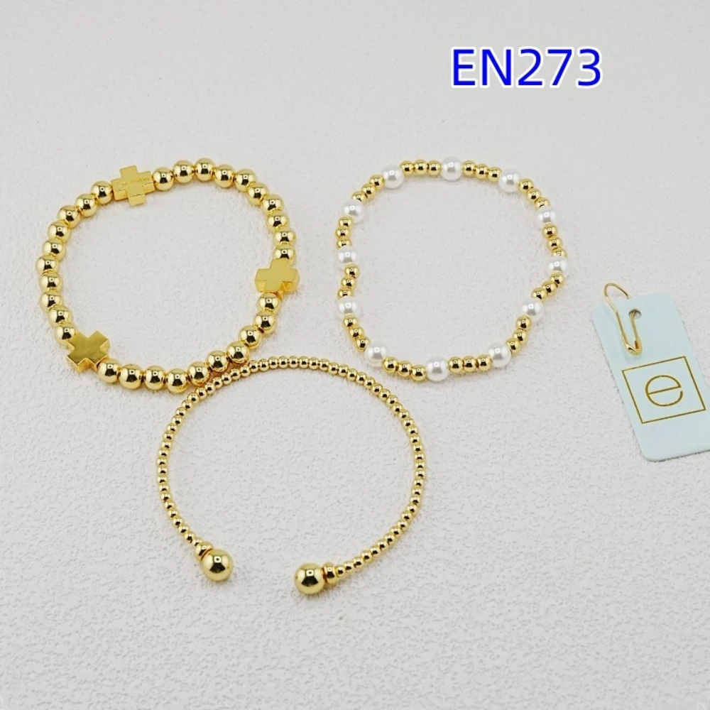 

YEEVAA Classic 2mm Bead Cuff&Signature Gold Cross Stack of 3 Bracelets, Fashion Jewelry Gift for Women Daily Layering