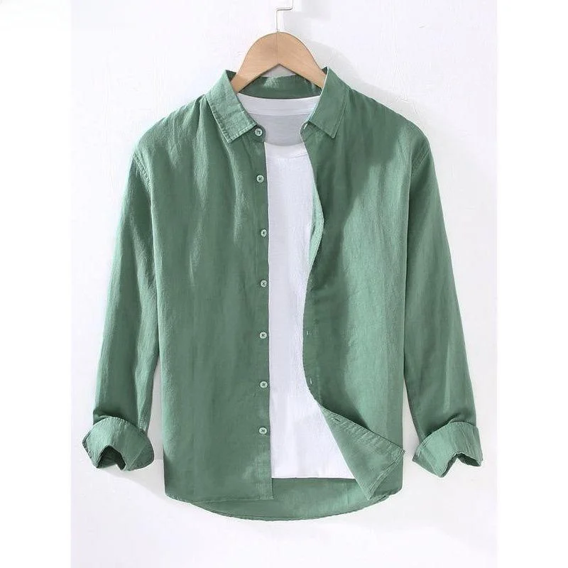 

Casual Loose Men's Long Sve Linen irt Cotton Linen Material Breathable Comfortable Spring Summer White Inner Wear Trendy