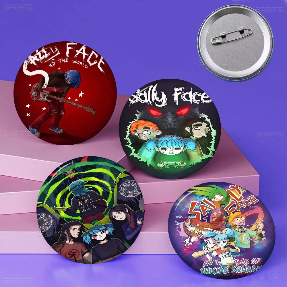 Characters Horror Mystery Game S-Sally F-Face Round Button Slogan Creative Brooches Backpack Clothes Decoration Jewelry Gifts