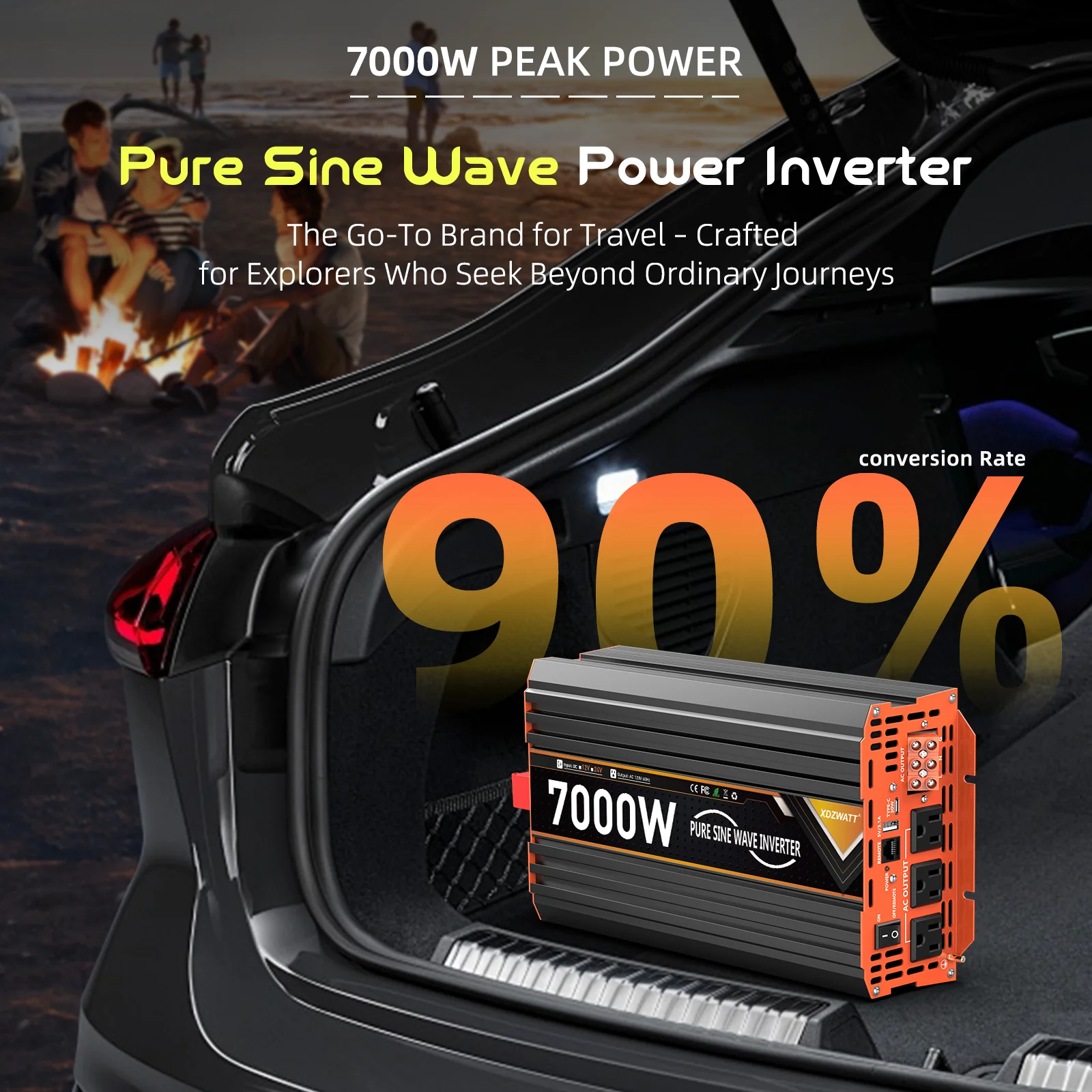 3000 واط 7000 واط الذروة 12 فولت 24 فولت موجة جيبية نقية عاكس الطاقة مع جهاز التحكم عن بعد شاشة الكريستال السائل USB نوع-C حماية متعددة ل RV #3