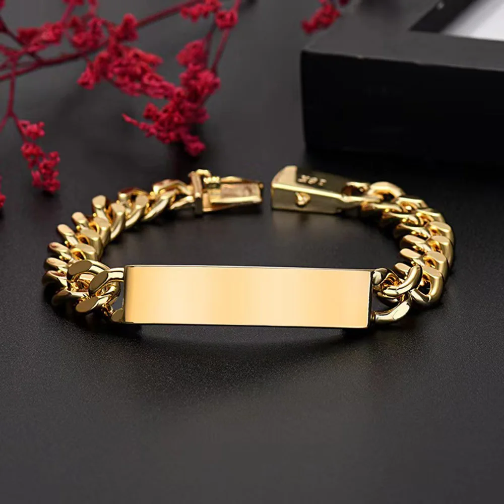 

Engravable Name Bracelet Personalized Stainless Steel Mens ID Bracelets Free Engraving Laser Name Date Customize Gift for Father