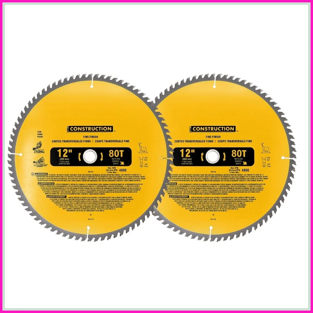 

2-Pack 12 Inch Miter Saw Blade 80T Fine Finish Stainless Steel with 1 in Arbor Compatible with Dewalt Miter Saw