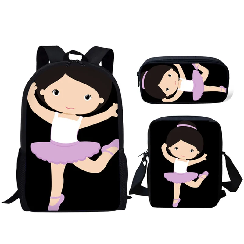 Classic Popular Ballet Girls 3D Print 3pcs/Set pupil School Bags Laptop Daypack Backpack Inclined shoulder bag Pencil Case