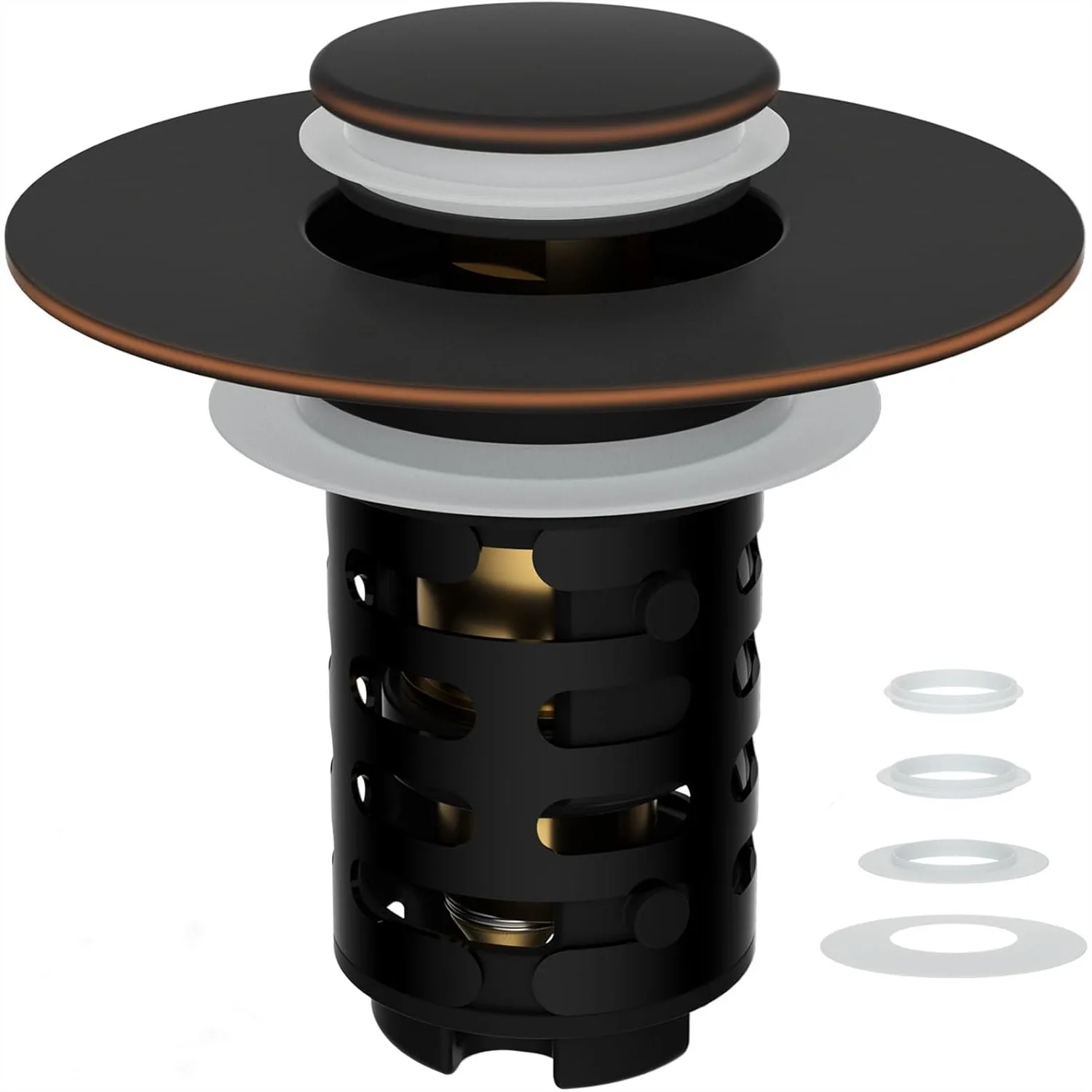 

Bathroom Sink Drain Strainer, 4-in-1 Pop Up Stopper with Detachable 2-Layer Hair Catcher, Universal Fit 1.1"-2.36" Drains, Oil