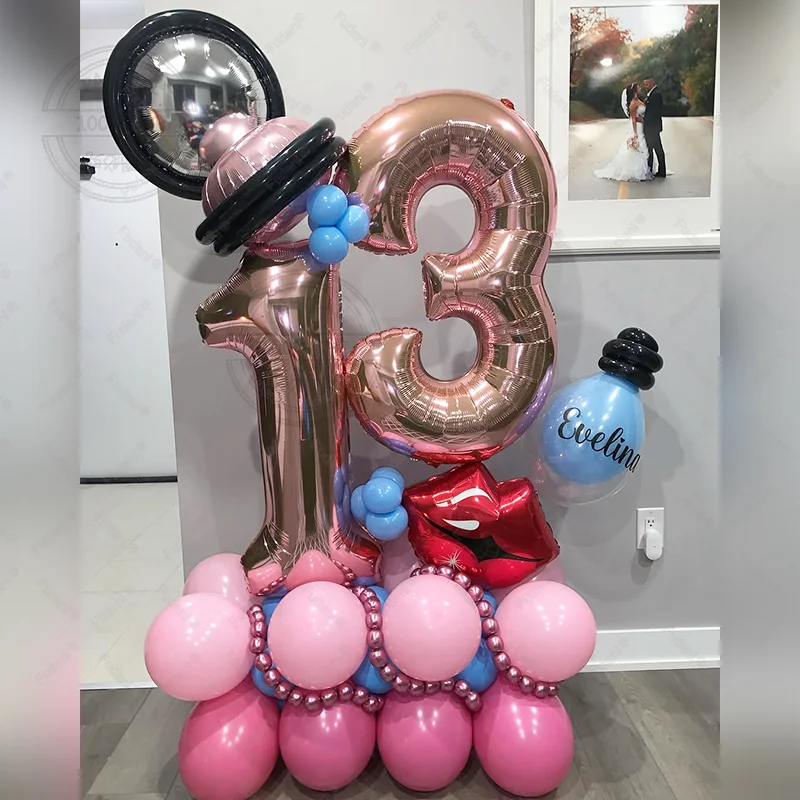 Heißer rosa Roségold-Ballon mit 32 Zoll Zahl, roter Lippenstift-Folienballon für Valentinstag, Mädchen, Hochzeit, Geburtstag, Dekoration