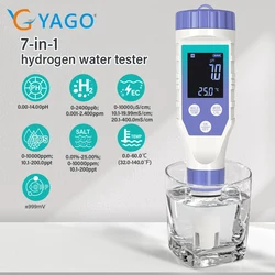 YAGO Hydrogen Water Tester 7-in-1 TDS EC H2 ORP Salt Temp PH Meter for Drinking Water Pool Aquarium-Accurate Water Tester