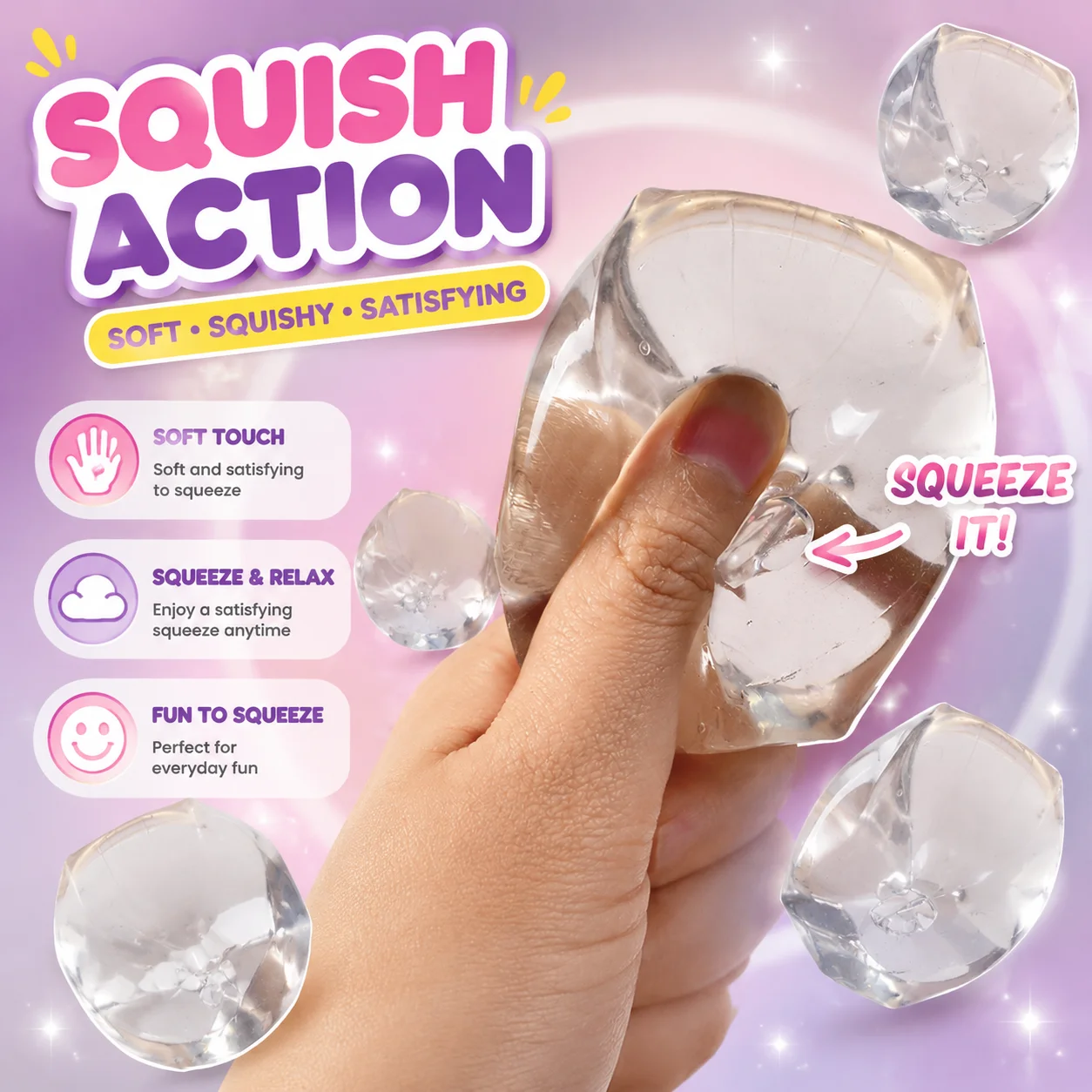 Transparent Ice Cubes Slow Rebound Squeeze Ball TPR Stress Relief Elastic Pinch Toy Soft Sequins Maltose Ball Decompression