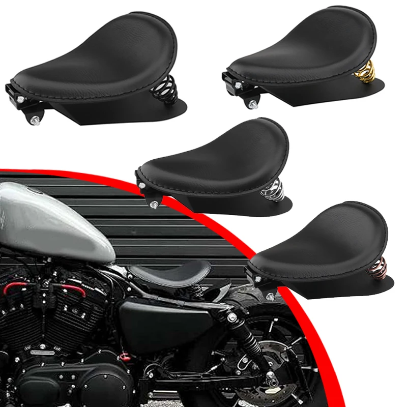 

Universal Motorcycle Rider Solo Seat PU Leather Saddle With 3" Spring Mounting Bracket Compatible For Harley Honda Yamaha Kawasa