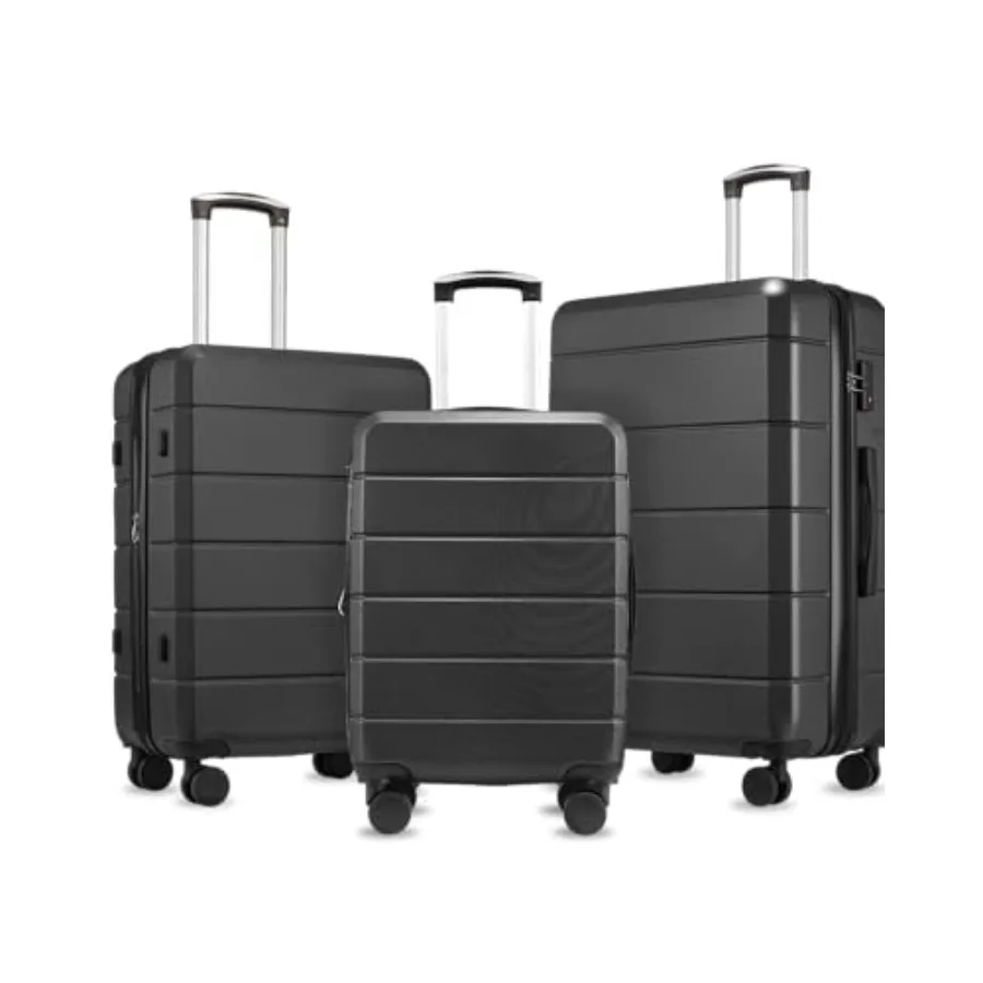 

Набор из 3-х расширяемых чемоданов с жестким корпусом, замком TSA и бесшумными колесами для международных поездок, легкий, черный