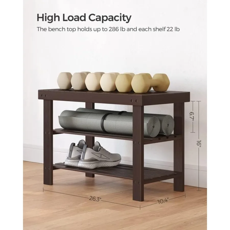 رف الأحذية مقعد 3 طبقات من الخيزران منظم تخزين الأحذية مدخل مقعد يحمل ما يصل إلى 286 رطل 11.3 × 27.6 × 17.8 بوصة للمدخل Ba #3