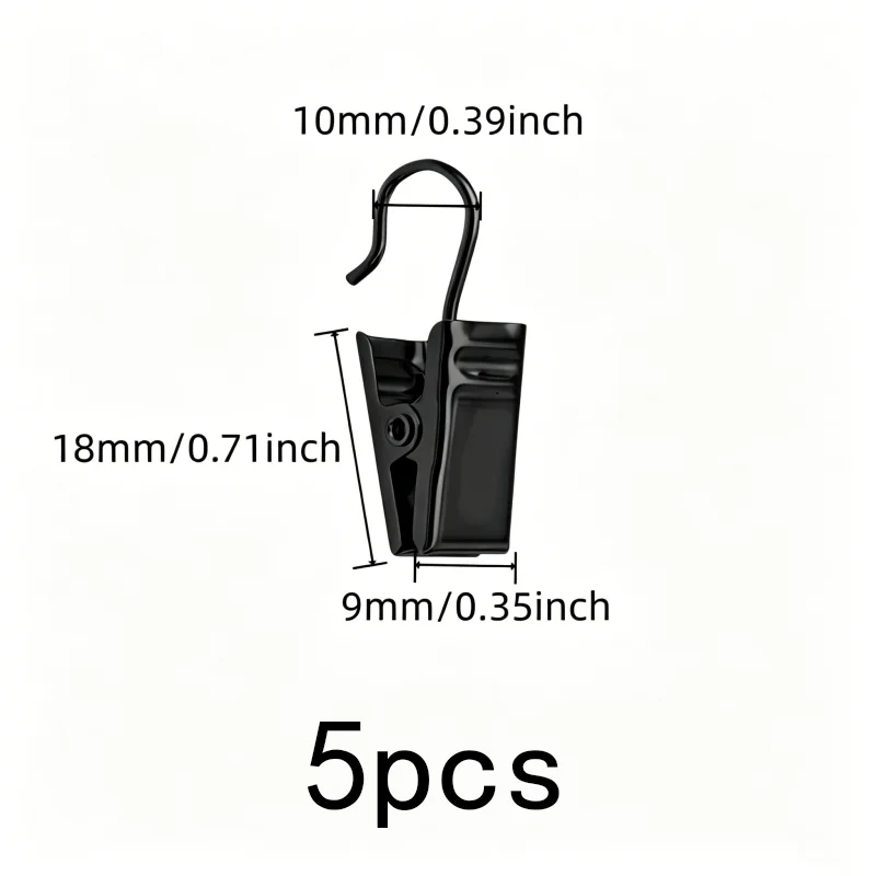 5 pcs Open-End Curtain Clips for Small Item Hanging, Rust Resistant Metal, Strong Secure Grip, also fits Small Item Hanging